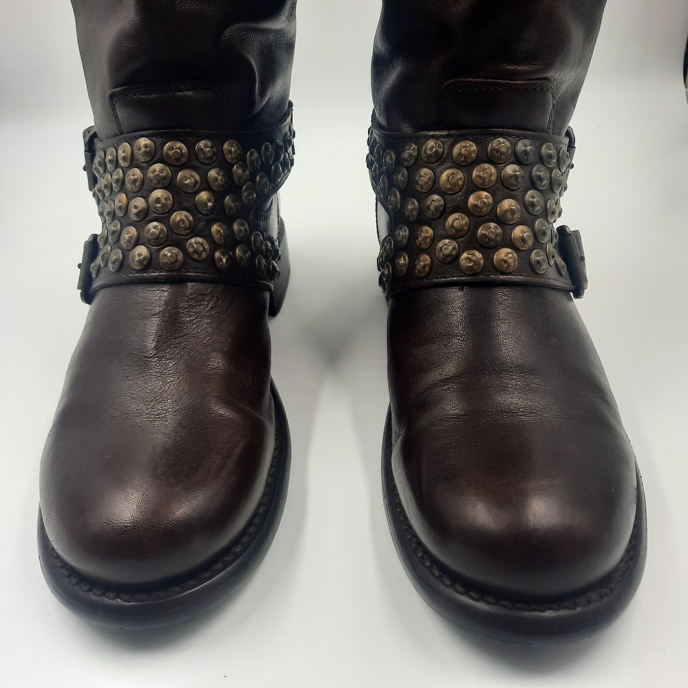 FRYE Studded Tall Dark Brown Boho Cottage Distressed Biker Grunge 8 M - Picture 16 of 16